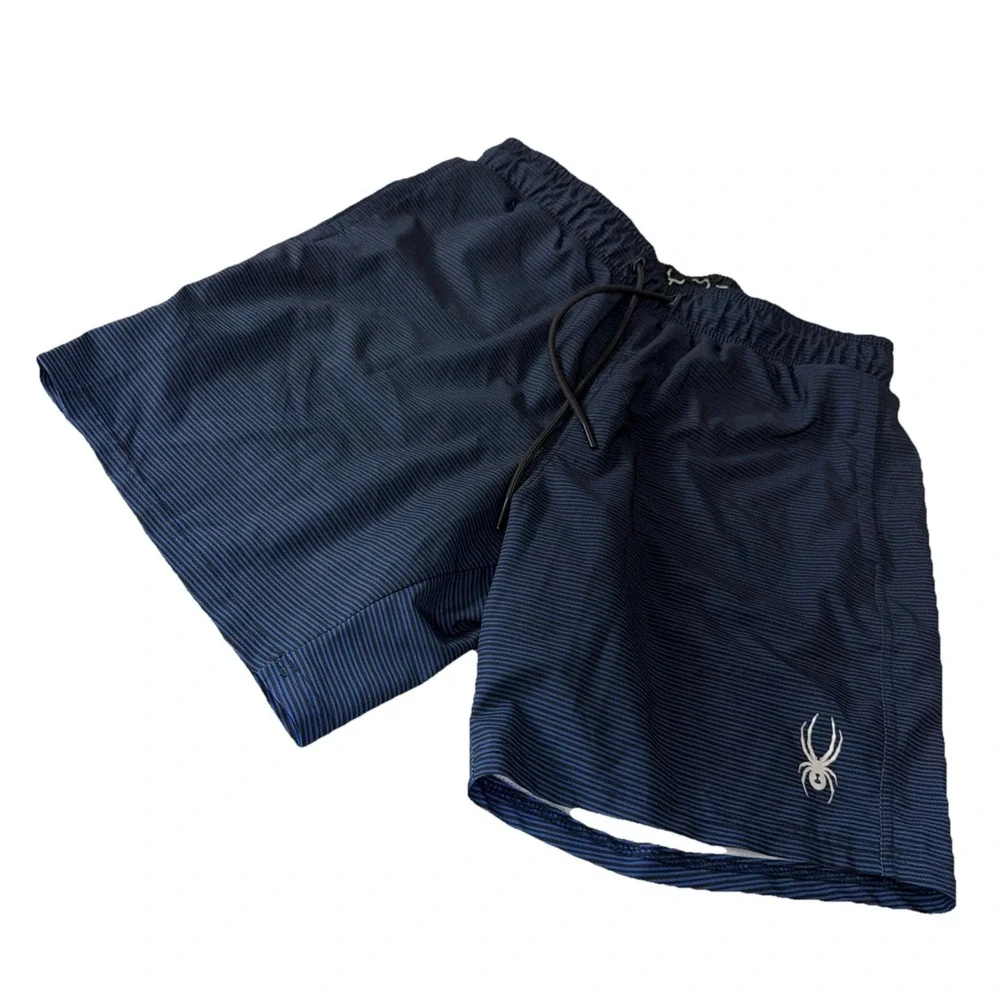 Men's SPYDER Medium Lined Breathable Swim Trunks Blue Stripes Beach Vacation